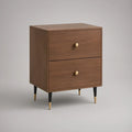 Mid-Century Modern 2-Drawer Nightstand, 24 x 16 x 28 in, Walnut Brown with Black and Brass Accents