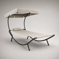 Double Outdoor Canopy Lounger with Head Pillow, 200 x 120 x 200 cm, Beige/Black