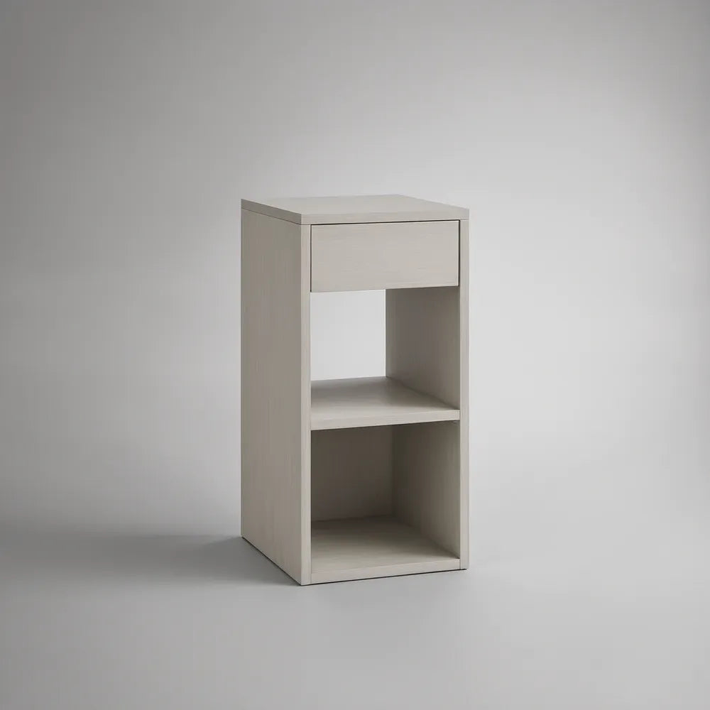 Light Gray MDF Nightstand with Drawer and 2 Open Compartments, 15.75 x 15.75 x 31.50 in