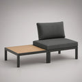 Outdoor Aluminum Lounge Seat with Side Table, Gray/Black/Light Brown, 59.1 x 29.5 x 31.5 in