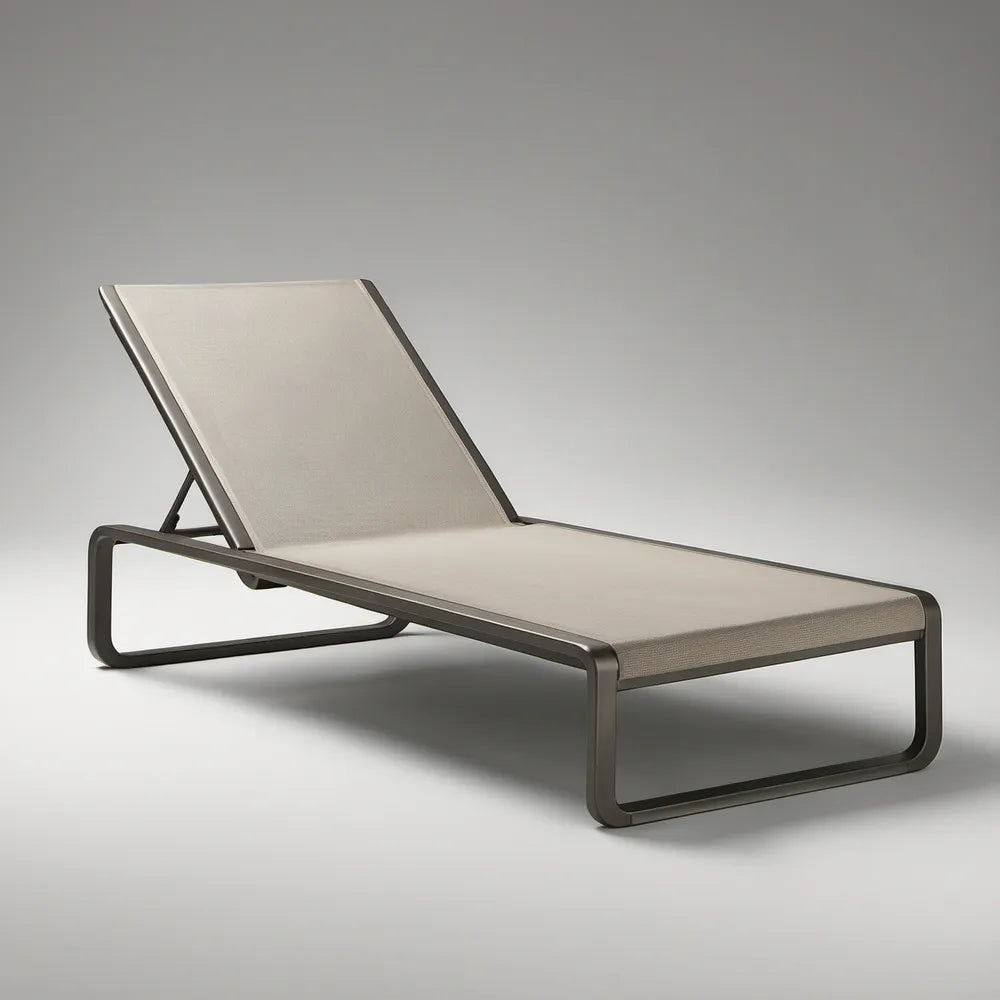 Adjustable Outdoor Sun Lounger, 78.7 x 27.6 x 13.8 in, Powder-Coated Aluminum Frame with Beige Textilene Mesh