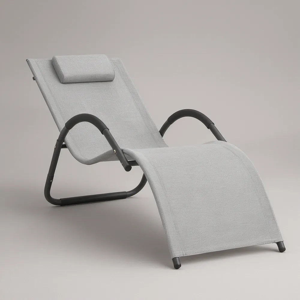 Zero Gravity Reclining Sun Lounger with Adjustable Headrest, Light Gray/Black, 165 x 65 x 80 cm