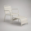Outdoor Powder-Coated Steel Armchair and Footstool Set, Off-White, 63 x 70 x 82 cm