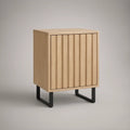 18 x 16 x 24 in Natural Oak Fluted Door Nightstand with Black Steel Base