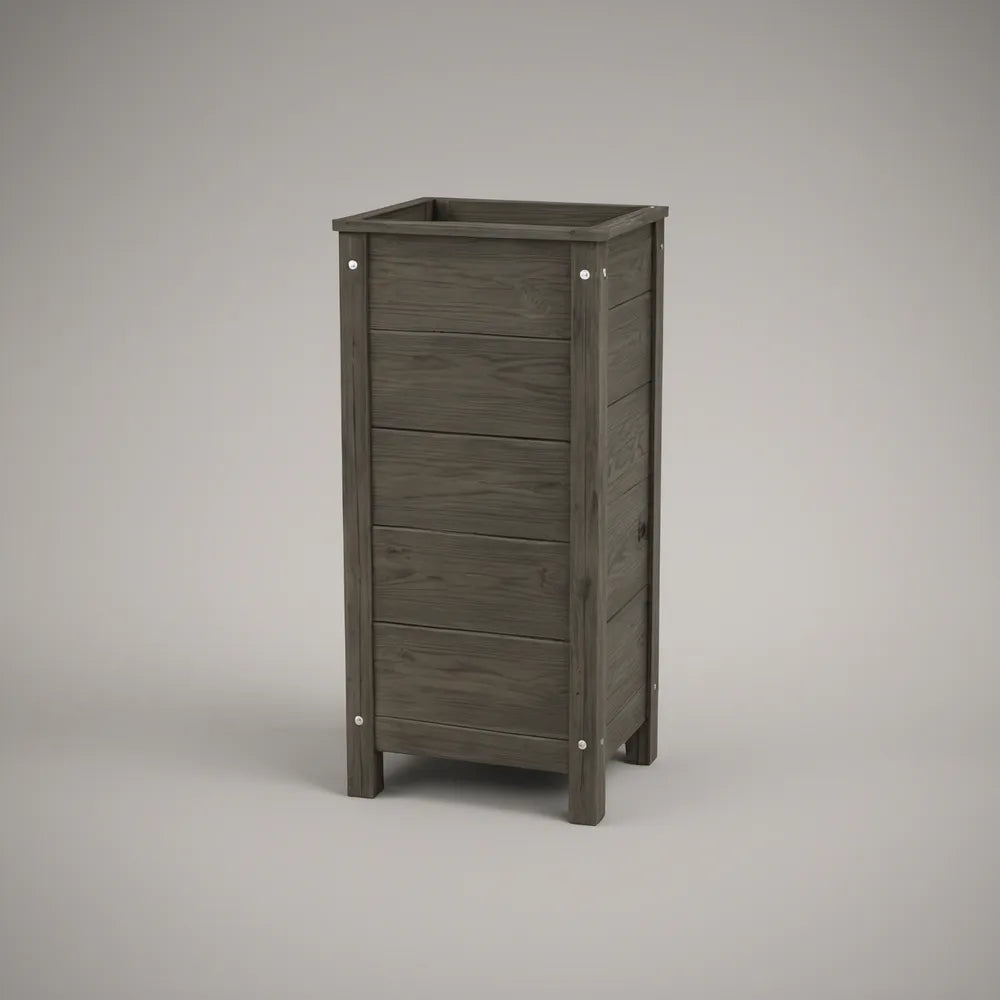 Dark Gray Solid Fir Wood Tall Square Raised Planter, 15.7 x 15.7 x 35.4 in