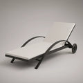 Adjustable Wheeled Outdoor Chaise Lounge, 200 x 70 x 35 cm, Black Aluminum Frame with White Cushion