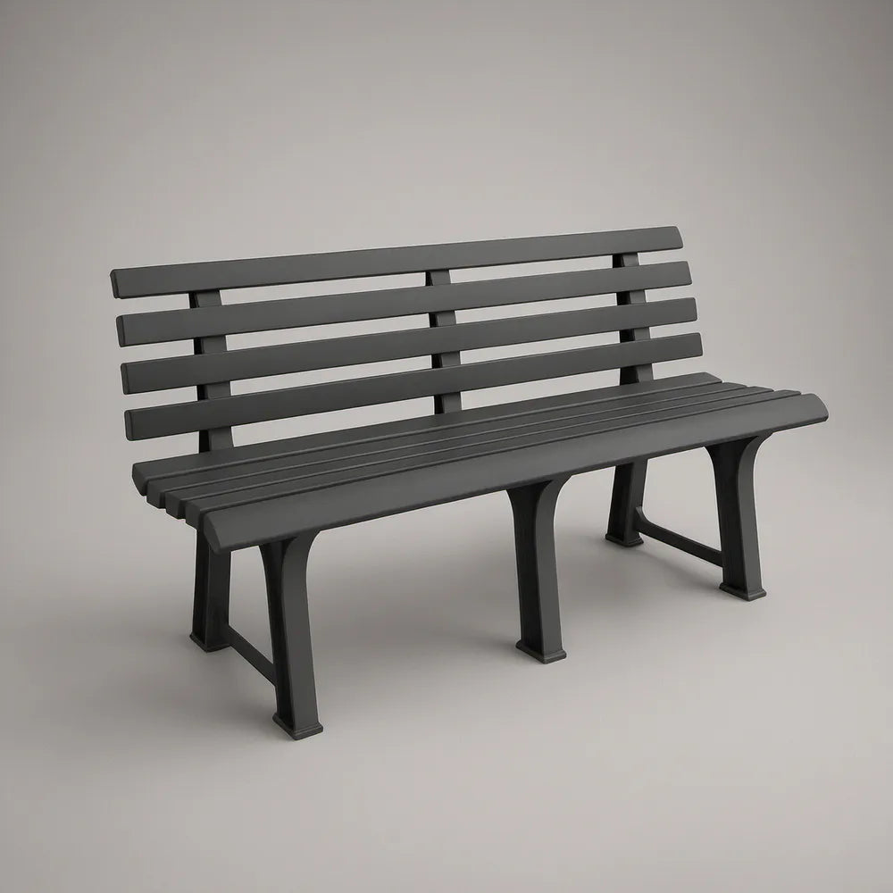 Black Powder-Coated Steel Outdoor Garden Bench, 180 x 60 x 80 cm