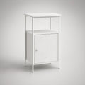 White MDF and Steel Nightstand with Open Shelf and Cabinet Door, 15.7 x 15.7 x 27.6 in