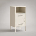 White Metal Nightstand with Open Shelf and Ventilated Door, 15.75 x 13.78 x 25.59 in