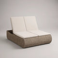 Double Adjustable Outdoor Reclining Lounger, Taupe PE Rattan with Cream Polyester Cushions, 78.7 x 55.1 x 35.4 in