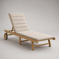 Adjustable Solid Acacia Wood Patio Sun Lounger with Wheels, Beige Cushion, 78.7 x 25.6 x 13.8 in
