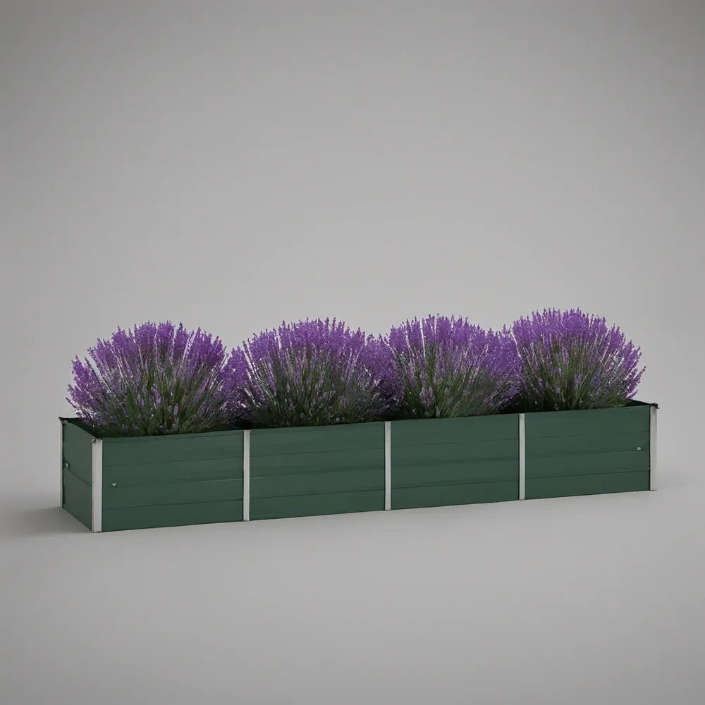 240 x 40 x 40 cm Rectangular WPC Raised Garden Bed Planter, Dark Green and Silver