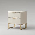 White 2-Drawer Nightstand, 20 x 16 x 24 in, Fluted MDF Storage Cabinet with Gold Steel Legs