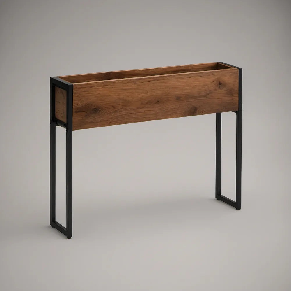 Elevated Acacia Wood Planter with Black Steel Frame, 39.4 x 11.8 x 31.5 in, Brown/Black