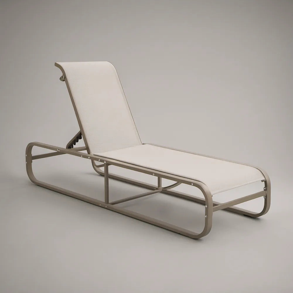 Adjustable Outdoor Reclining Lounger, 190 x 65 x 96 cm, Taupe Aluminum Frame with Cream Mesh